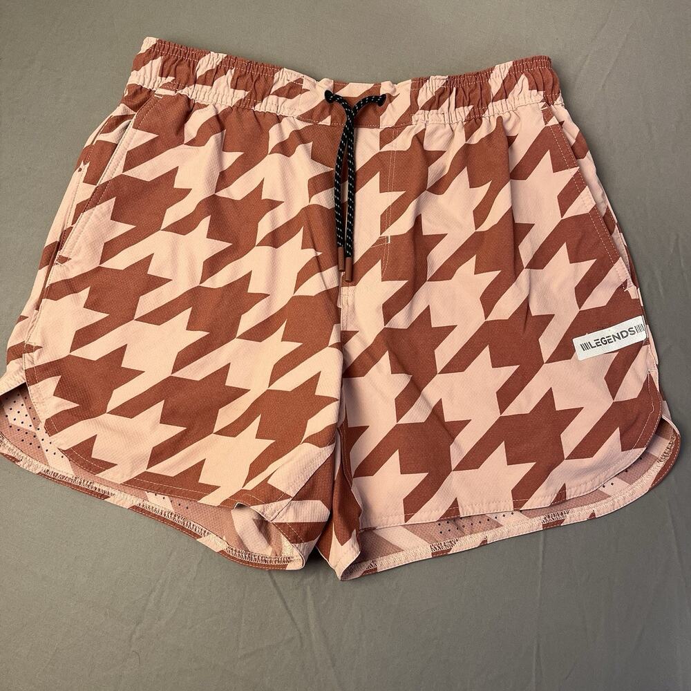 LEGENDS Shorts Medium Houndstooth Unlined Drawstring Workout Pink No Flaws